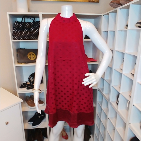 LOVERS + FRIENDS POLKA DOT MOCK NECK SHIFT DRESS M - Picture 3 of 8
